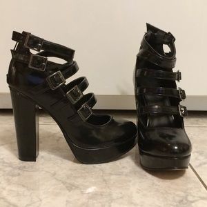 NWOB ASOS Patent Black Multi Strap Platform Heels